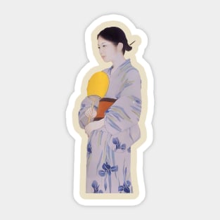 Elegance in Bloom: A Portrait of a Japanese Beauty - vintage Japanese art Sticker